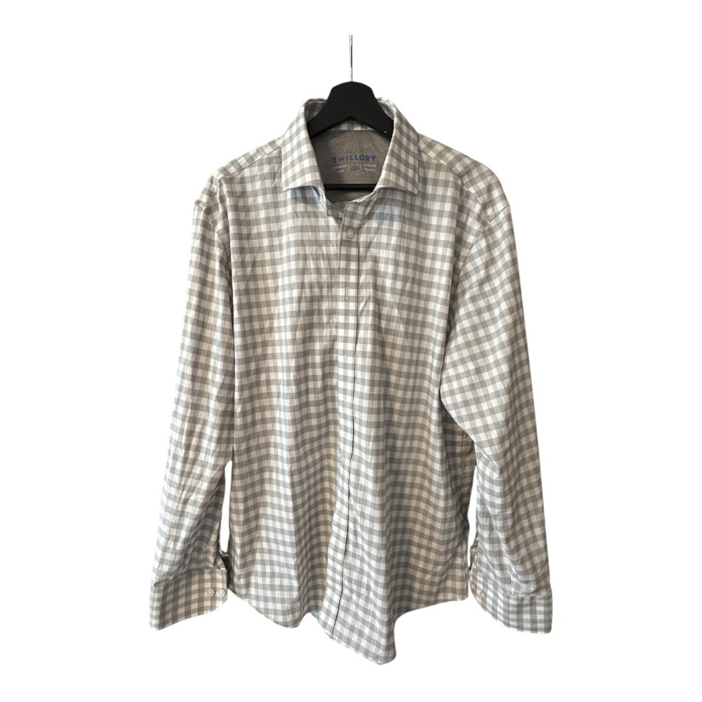 Twillory Men’s Performance Tailored Fit Gray Striped Dress Shirt Sz 17 34-35